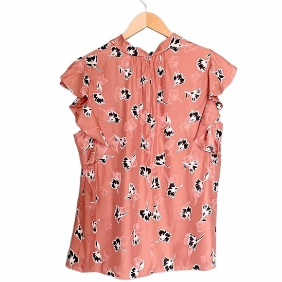 NWT Rebecca Taylor Floral Silk Blouse Blush Combo Women’s Size XL Flutter Sleeve - Picture 2 of 12